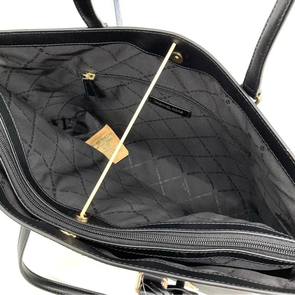 Michael Kors Bag Large Sheila Mf Tote Bag & Large Double Zip Wallet Black/Gold - Picture 8 of 15